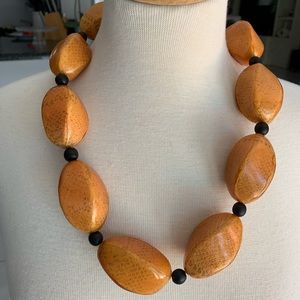 Boho butterscotch beaded wooden necklace